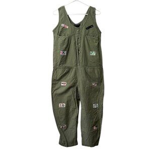 Mairay Jumpsuit Women Size Large‎ Cotton Patches 90's Grunge Hip Hop Buttons